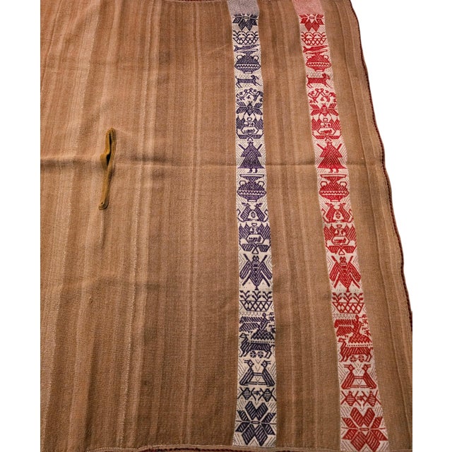 Rustic Vintage 1960s Andean Handwoven Wool Poncho Textile – Geometric Indigenous Folk Art For Sale - Image 3 of 5