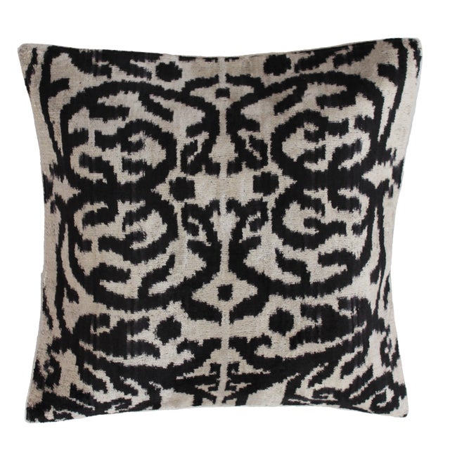 Contemporary Velvet Ikat Bohemian Throw Pillow For Sale - Image 12 of 12