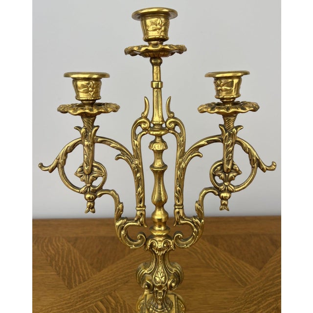 Vintage French Brass Ornate Candleholders, Set of 2 For Sale - Image 4 of 13