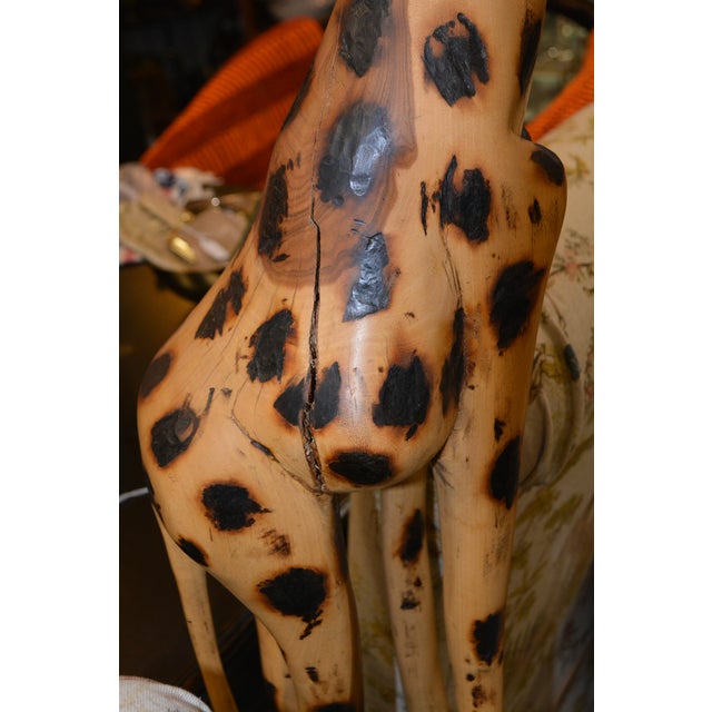 Hand Crafted 5.5' Golden Wood & Brown Standing Wooden Giraffe For Sale - Image 15 of 17