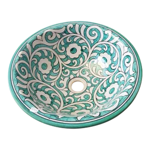 Zahra' Green Ceramic Basin Bathroom Vessel Sink