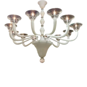 Modern White & Clear Murano Glass Chandelier