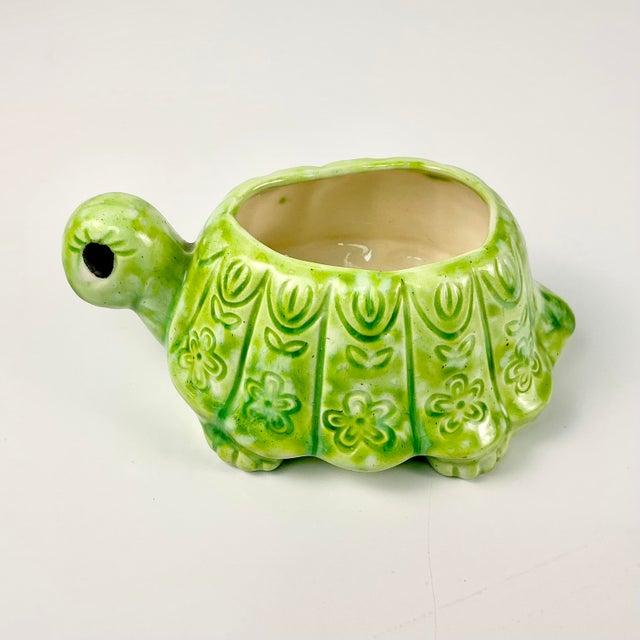 Mid-Century Modern 1970s Vintage Boho Chic Folk Art Whimsical Turtle Ceramic Planter For Sale - Image 3 of 12