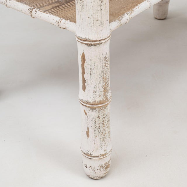 1900s French White Patinated Faux Bamboo Marble-Top Side Table For Sale - Image 12 of 18
