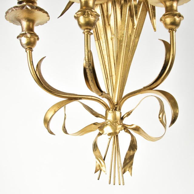 Single Wheat Sheaf and Bow Wall Sconce Candle Holder | Vintage Italian Gilt Hollywood Regency For Sale - Image 11 of 14
