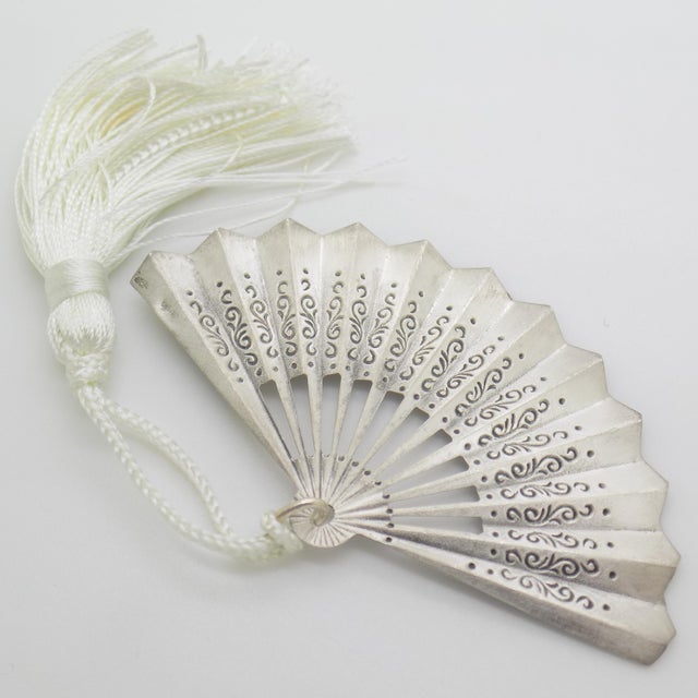 Vintage Italian Handmade Silver Florentine Fan with Tassel Figurine, Florence, 1970s For Sale - Image 10 of 10