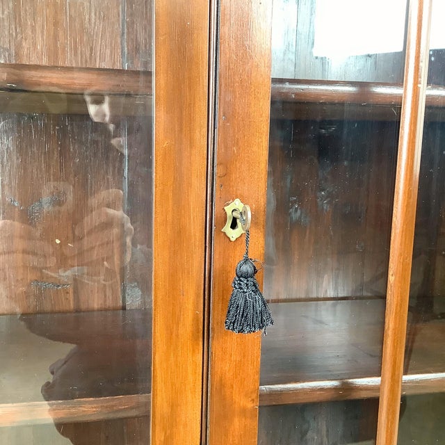 Early 20th Century Antique Glazed Bookcase With Paneled Glass Doors and Queen Anne Legs For Sale - Image 5 of 12