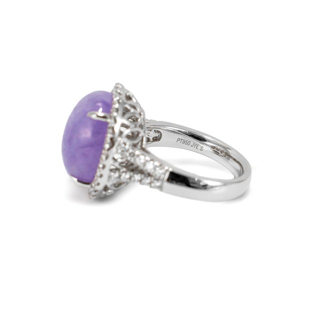 950 Platinum Gia Type a 10.09ct Purple Jade Halo Diamond Cocktail Ring Pendant, Size 6.75 For Sale - Image 4 of 10