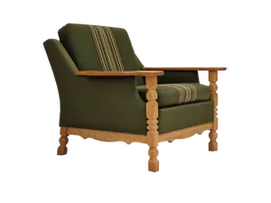 Danish Lounge Chair in Green Wool and Oak Wood, 1970s