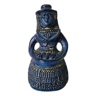 Blue Woman with Basket of Fruit Figurine from Bay Keramik, Germany, 1960s For Sale