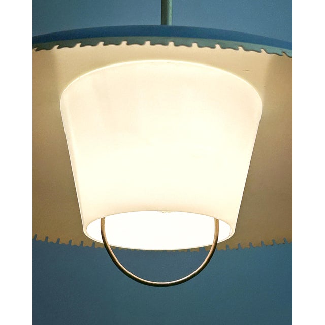 1970s Large Blue Pendant Lamp attributed to Bent Karlby for Lyfa, Denmark, 1960s For Sale - Image 5 of 7