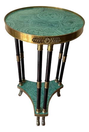 Vintage Faux Malachite Neoclassical Bronze Hoof Table