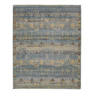 Modern Transitional Khotan Style Blue Wool Area Rug 12x15 For Sale