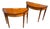 Pair of American Federal Revival Mahogany Demilune Console Tables With Satinwood Fan Inlay and Stringing, Mid-20th Century For Sale