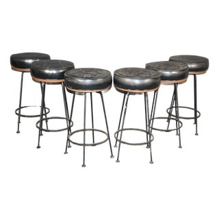Mid 20th Century Mid-Century Iron Stools - 6 Pieces For Sale