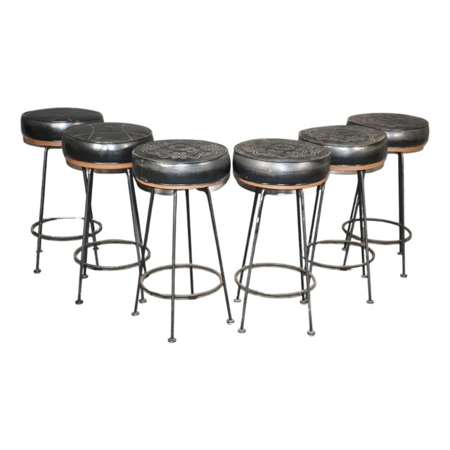 Mid 20th Century Mid-Century Iron Stools - 6 Pieces For Sale