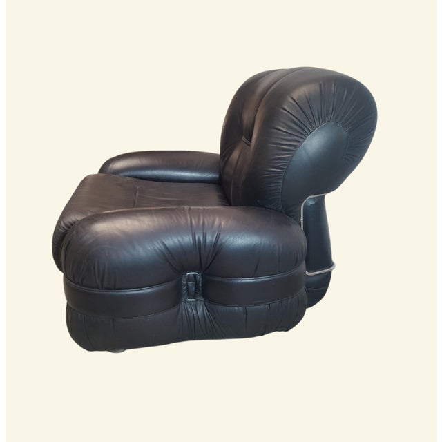 Metal Black Faux Leather Sofa and Armchair Set from Adriano Piazzesi, Italy, 1970s, Set of 3 For Sale - Image 7 of 15