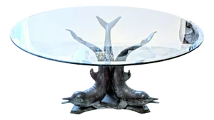 Bronze & Crystal Glass Coffee Table with Dolphin Base, 1970s