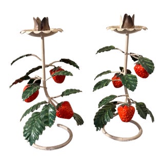 Vintage Italian Strawberry Told Candlesticks- a Pair For Sale
