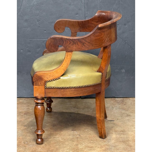 Louis Philippe Desk Armchair or Fauteuil De Bureau of Leather and Turned Walnut For Sale - Image 4 of 15