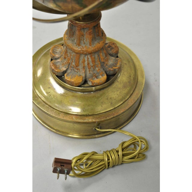 Vintage Italian Regency Style Brass & Wood Old World Globe Table Lamp by Hart For Sale - Image 17 of 18
