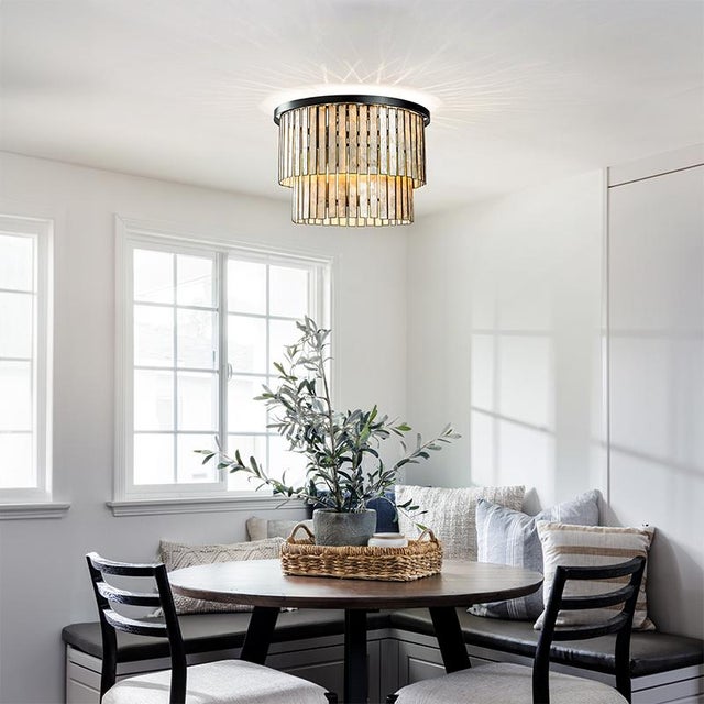 2020s Aloadecor Matte Black Coastal Natural Capiz Round Flush Mount 5-Light Modern Ceiling Light Fixture For Sale - Image 5 of 5