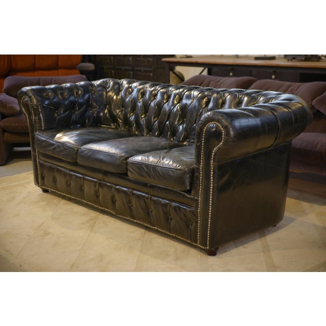 Black 3-Seater Chesterfield Sofa in Black Leather, 1990s For Sale - Image 8 of 14