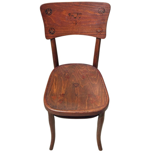 Victorian Bent Oak Side Chair W/ Floral Seat by Thonet Hermanos, Set of 4 For Sale - Image 10 of 15
