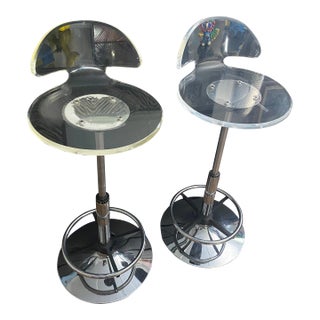 1990s Pair of Adjustable Lucite Bar Stools For Sale