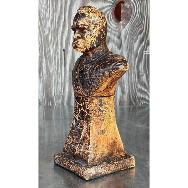 A fabulous vintage Boho bust of man. A handsome mustachioed gentleman with an all over crackled patina. Acquired from a...
