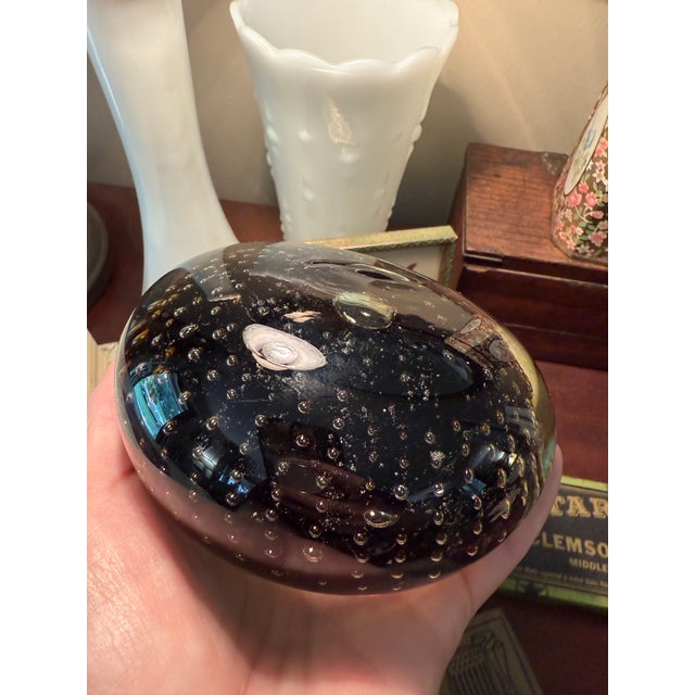 Black art glass controlled bubbles - beautiful slight ripple across the top like water in a pond. 3" tall x 5" across x...
