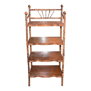 Late 19th Century English Burnt Bamboo Tortoise Chinoiserie Wood Bookshelf or Bookcase For Sale