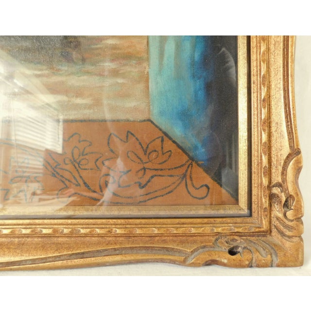 Large Vintage Figural Woman Gold Carved Wood Framed Print Wall Art Hanging New York For Sale - Image 11 of 14