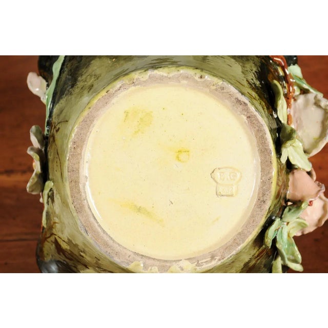 19th Century French Barbotine Jardinière Basket with High Relief Pastel Flowers For Sale - Image 10 of 11