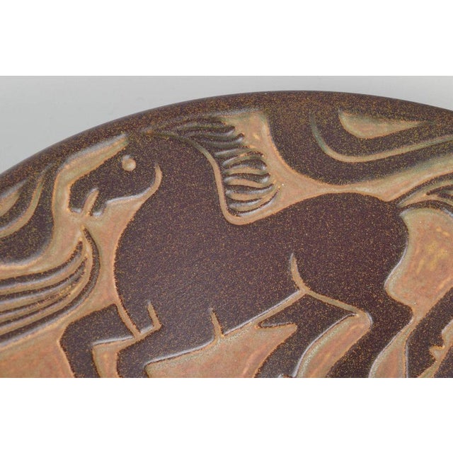 Large Stoneware Bowl with Horses Ornament by Michael Andersen, Bornholm, 1970s For Sale - Image 3 of 5
