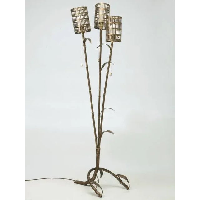 Vintage Italian Gilded Metal Bamboo Floor Lamp For Sale - Image 11 of 11