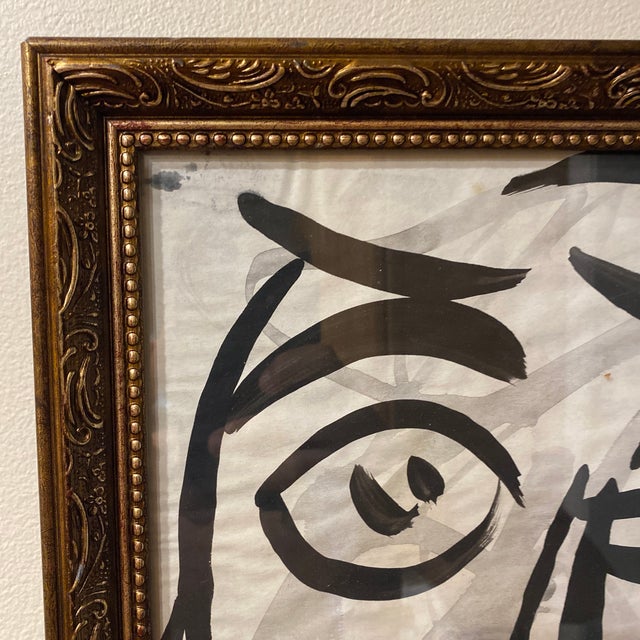 Paper 1970s Peter Keil Original Black & White Abstract Portrait Painting, Framed For Sale - Image 7 of 10