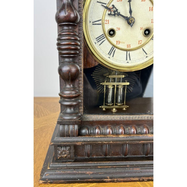 Vintage Junghans Wooden Mantel Clock For Sale - Image 6 of 18