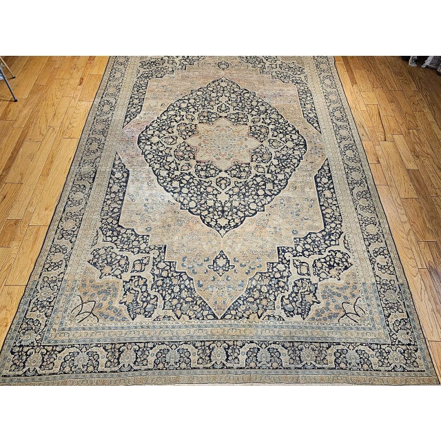 Antique Oversized Persian Tabriz Haji Jalili Carpet, Hand-Knotted Wool, Floral Pattern, Navy & Pale Red, 10x15 For Sale - Image 11 of 18