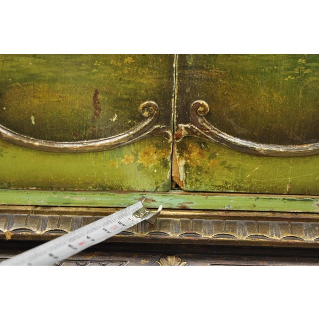 Wood Antique French Renaissance Green Distress Painted Radio Cabinet Bar Cupboard For Sale - Image 7 of 14