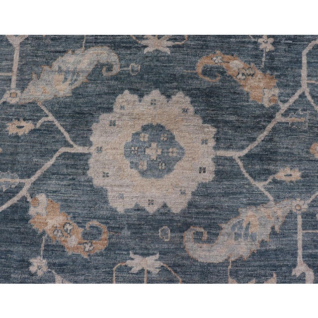 2020s Angora Turkish Oushak by Keivan Woven Arts Floral Design in Blue's For Sale - Image 5 of 11