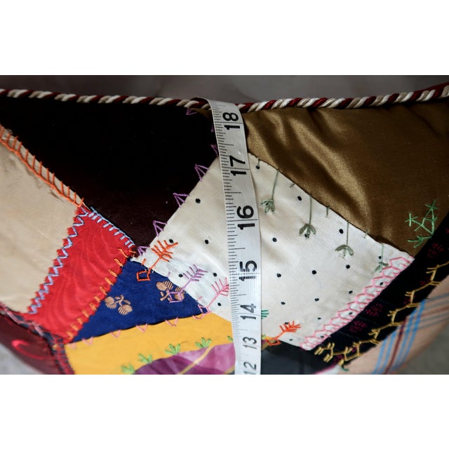 Textile 1870s Antique Crazy Quilt Pillow 18 Inches 4 - Terrible Photo .. Please Look. For Sale - Image 7 of 10
