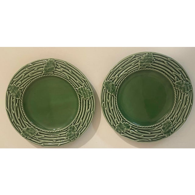 Bordallo Pinheiro Majolica Plates Green Oak Leaf Acorn - Set of 6 For Sale - Image 9 of 10