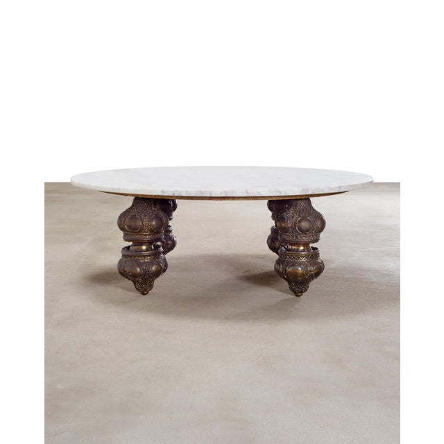 Bohemian Bronze Mace Finial Cocktail Table Carrara Marble Top For Sale - Image 17 of 18