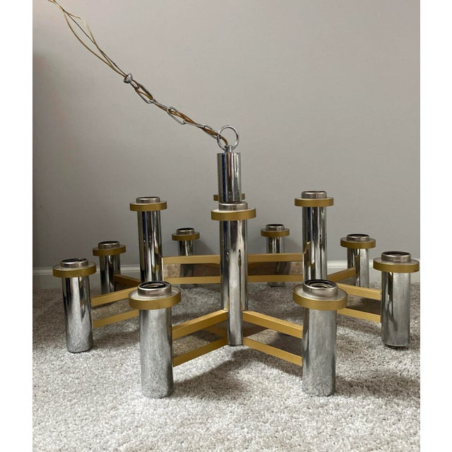 Mid-Century Sciolari Chrome Chandelier Large 12 Light Chrome and Brass Molecule Chandelier For Sale In Detroit - Image 6 of 6