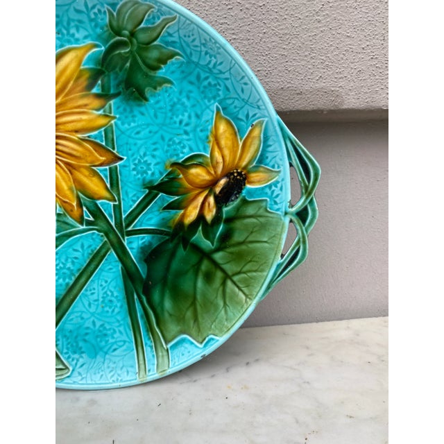 Art Nouveau Large Majolica Sunflower Platter Villeroy & Boch, Circa 1900 For Sale - Image 3 of 6