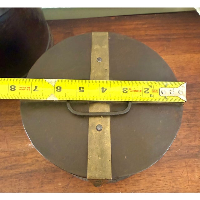Brown Antique Metal Military Hammered Hat Boxes Pair For Sale - Image 8 of 8