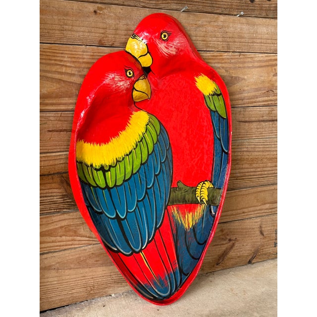 1980’s Tropical Coastal Hand Painted Paper Mache Parrot Tray For Sale - Image 11 of 11