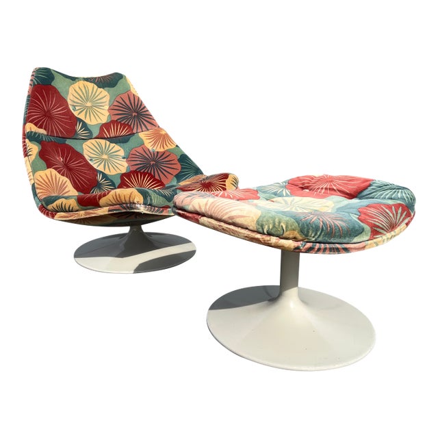 Mid Century F588 Lounge Chair With Ottoman by Geoffrey Harcourt Artifort, 1970s For Sale