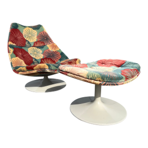 Mid Century F588 Lounge Chair With Ottoman by Geoffrey Harcourt Artifort, 1970s